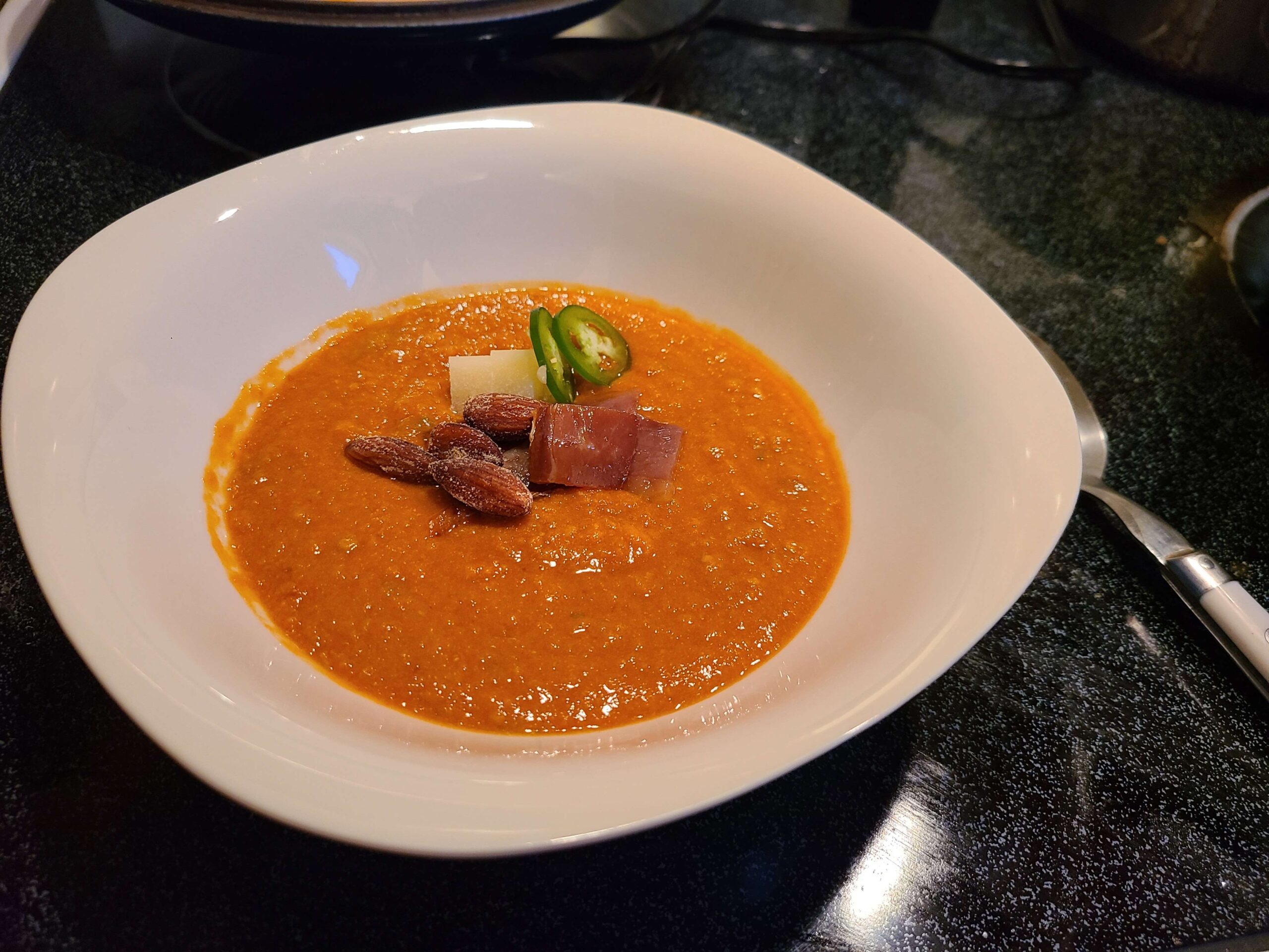 20220816_200045 Gazpacho Andaluz with almonds and ham