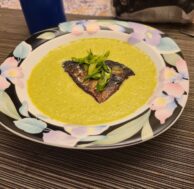 Mackerel in asparagus puree