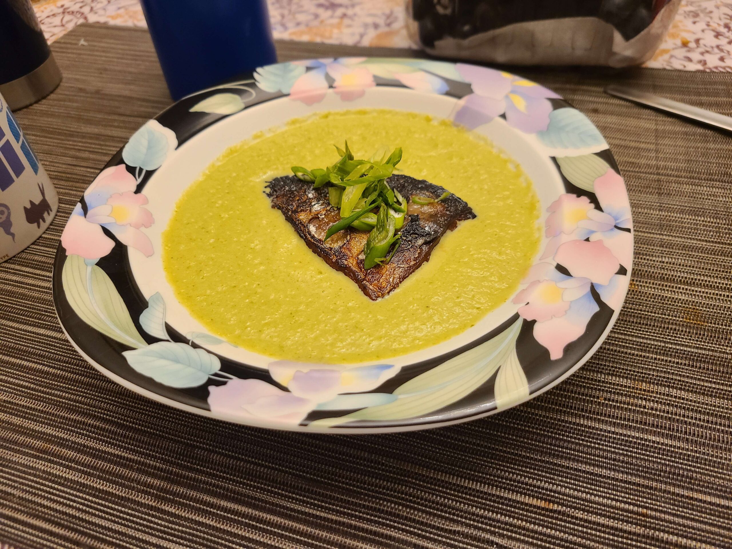 Mackerel in asparagus puree